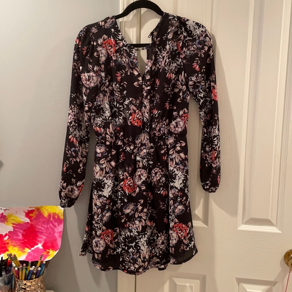 Aqua Floral Long Sleeve Dress Small
